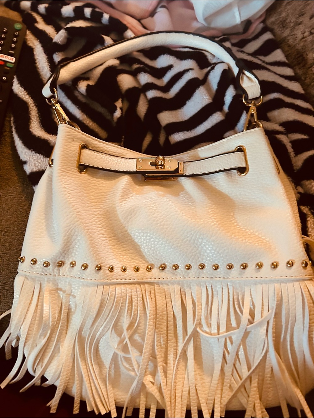 Black and white Leather Crossbody Strap - Removable Accessory